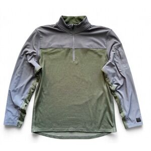 Ten Thousand Tactical Over Zip Pullover Men Large Green Grey Ripstop Grid Fleece